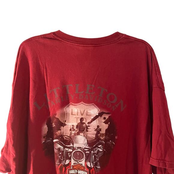 Littleton Harley Davidson Mens  2XL Graphic T-Shirt Maroon Biker Motorcycle NH - Picture 5 of 10